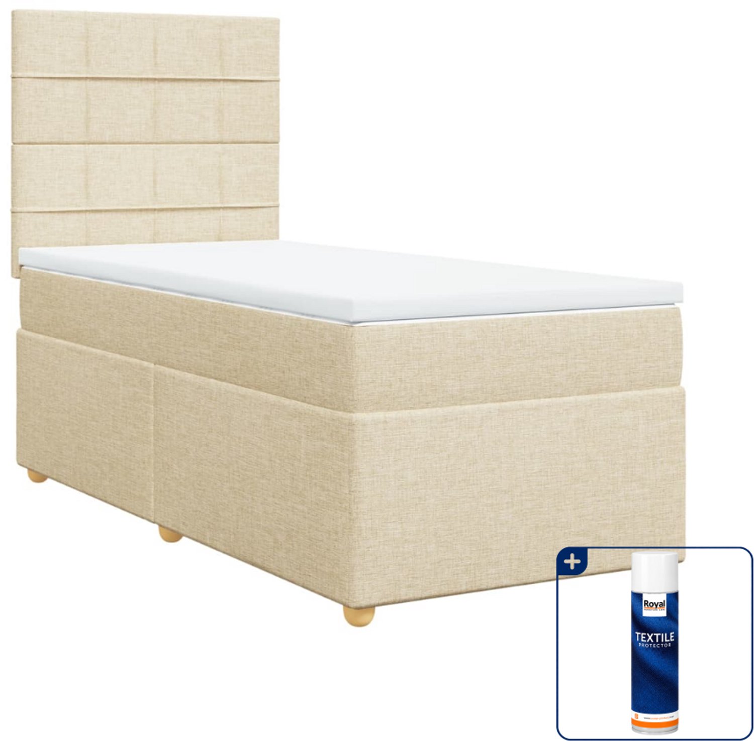 vidaXL boxspring met matras 90 x 190 cm - stof - crèmekleurig - Inclusief textielbeschermer 500 ml