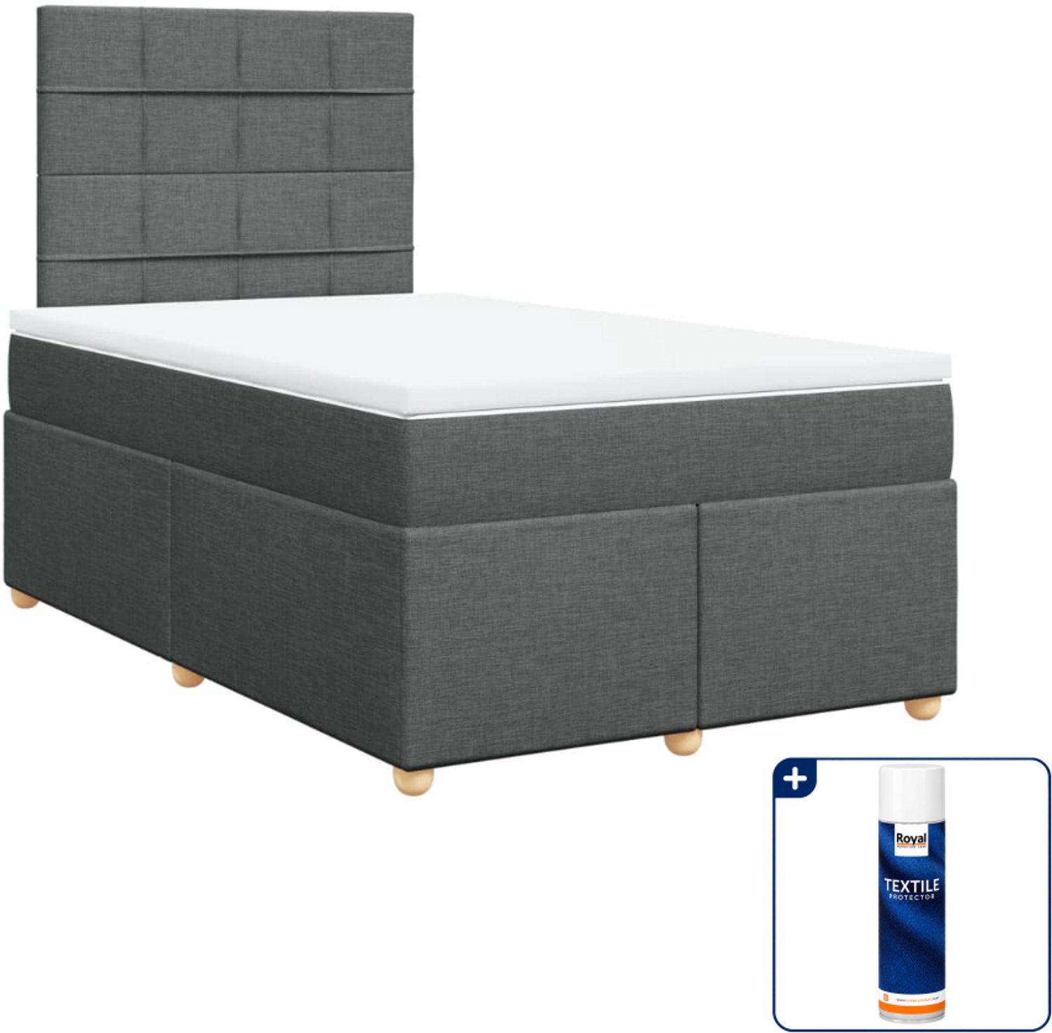 vidaXL boxspring met matras - 120 x 190 cm - stof - donkergrijs - Inclusief textielbeschermer 500 ml