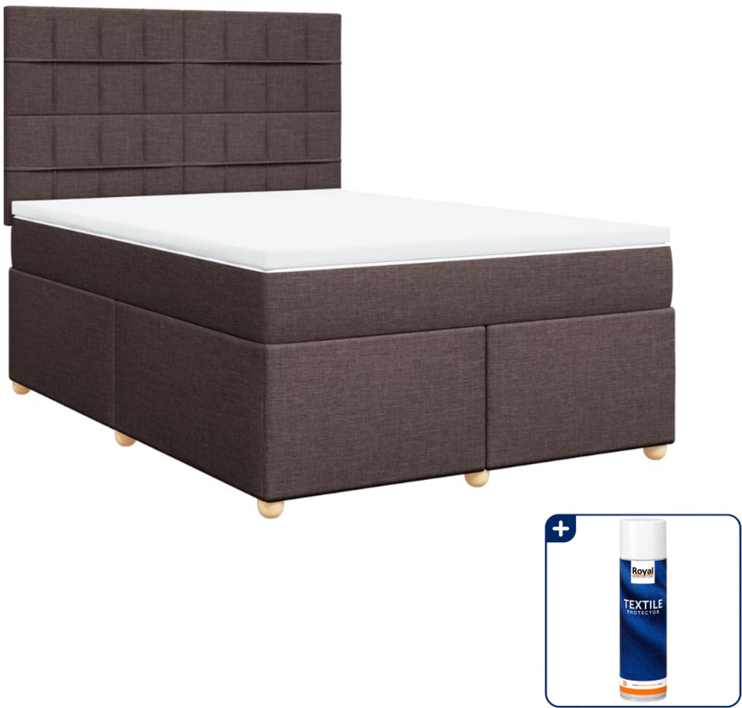 vidaXL boxspring met matras - Small double - 140 x 200 cm - donkerbruin - Inclusief textielbeschermer 500 ml