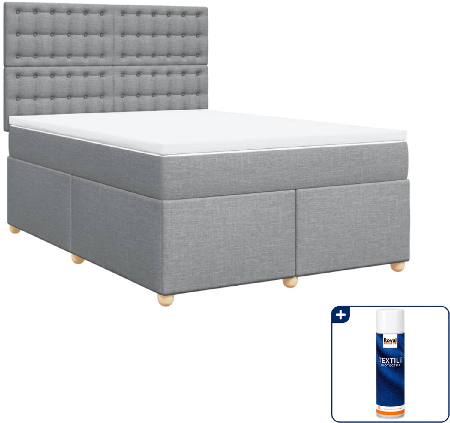 vidaXL boxspring Small double - 140 x 200 cm - lichtgrijs - Inclusief textielbeschermer 500 ml