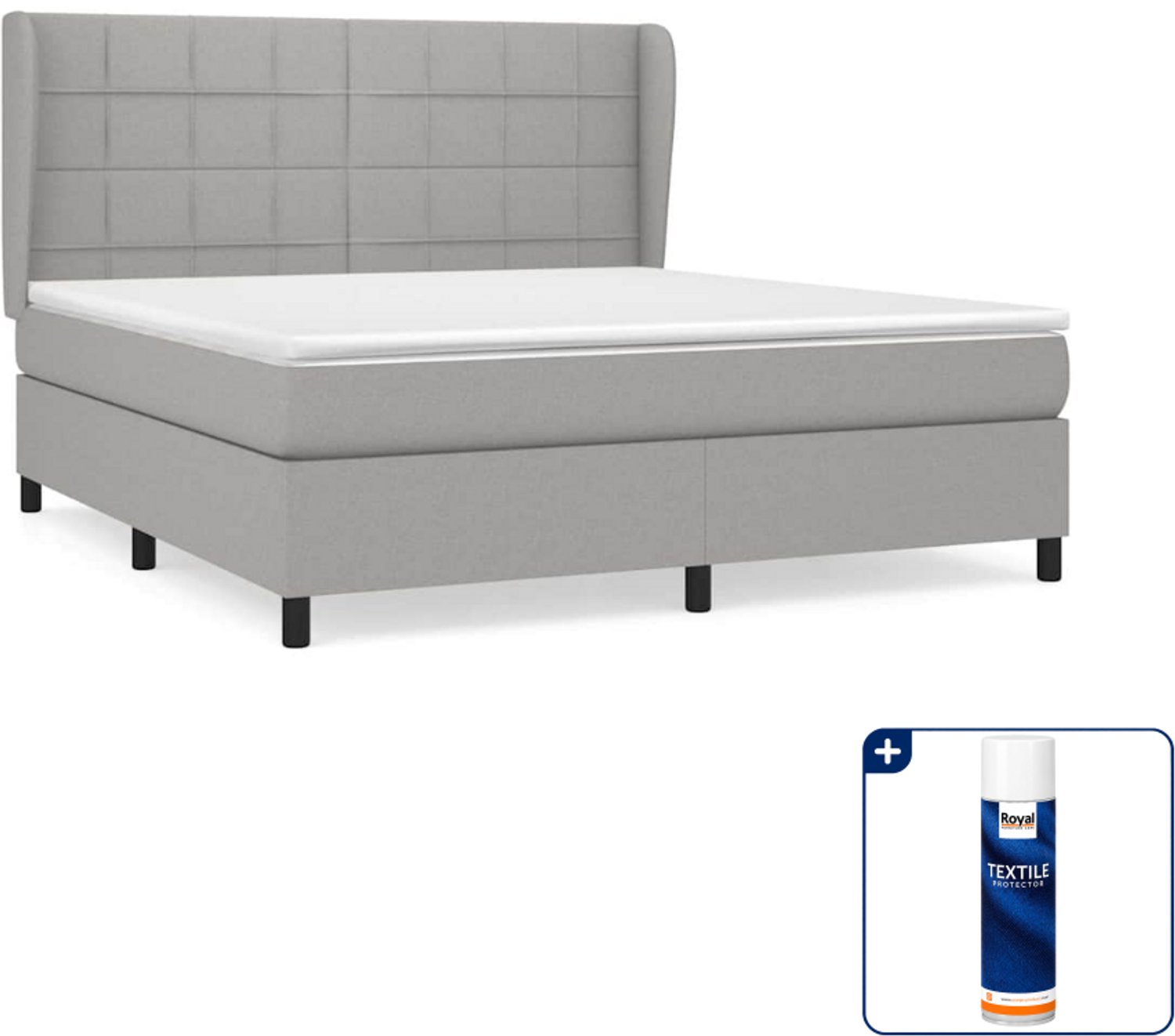 vidaXL Kingsize boxspring met matras - 180 x 200 cm - lichtgrijs - Inclusief textielbeschermer 500 ml