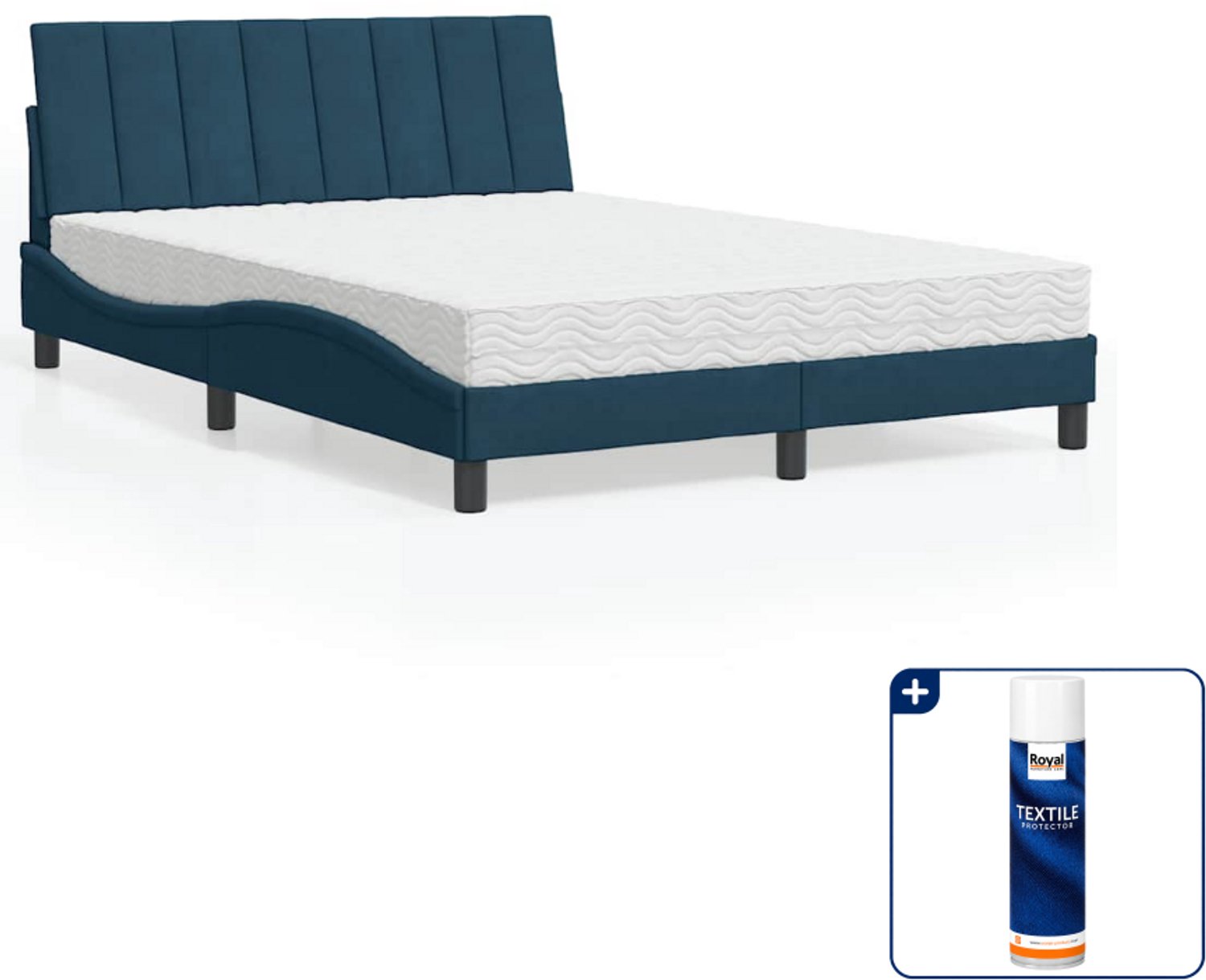 vidaXL bed met matras Hanko - 140 x 190 cm - fluweel - blauw - Inclusief textielbeschermer 500 ml