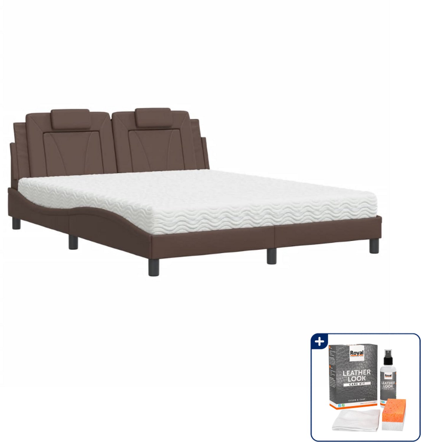 vidaXL Viana Queensize bed met matras - 160 x 200 cm - bruin - Inclusief onderhoudsset voor kunstleer 150 ml