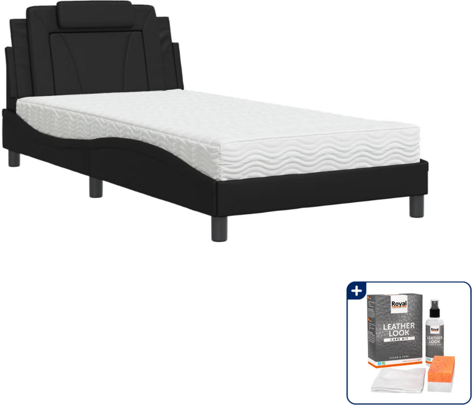 vidaXL Viana bed met matras - 100 x 200 cm - kunstleer - zwart - Inclusief onderhoudsset voor kunstleer 150 ml