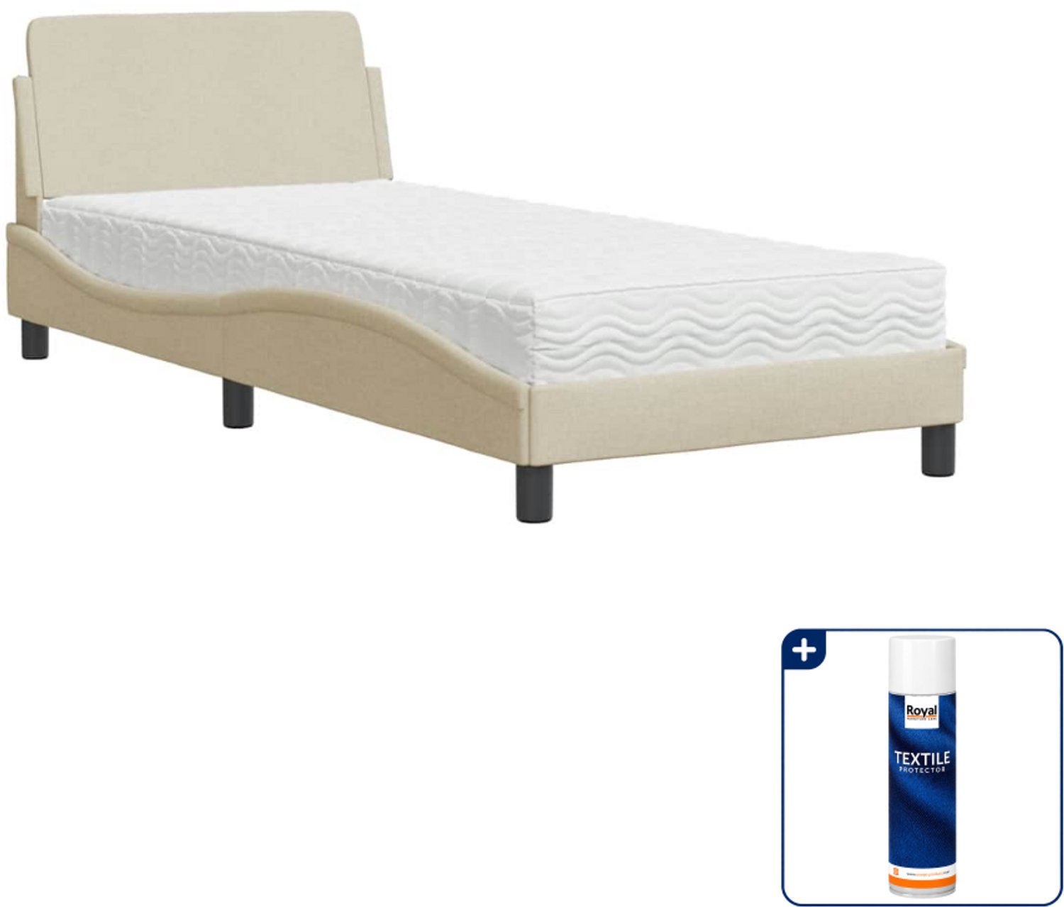 vidaXL Bed Dover met matras - 90 x 200 cm - stof - crème - Inclusief textielbeschermer 500 ml Grijs