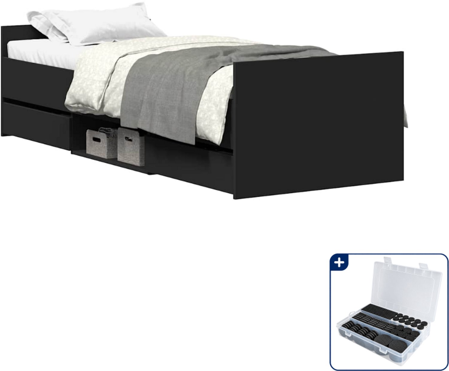 vidaXL bedframe met lades 100 x 200 cm - zwart - Inclusief antikrasvilt 177-delig Bruin