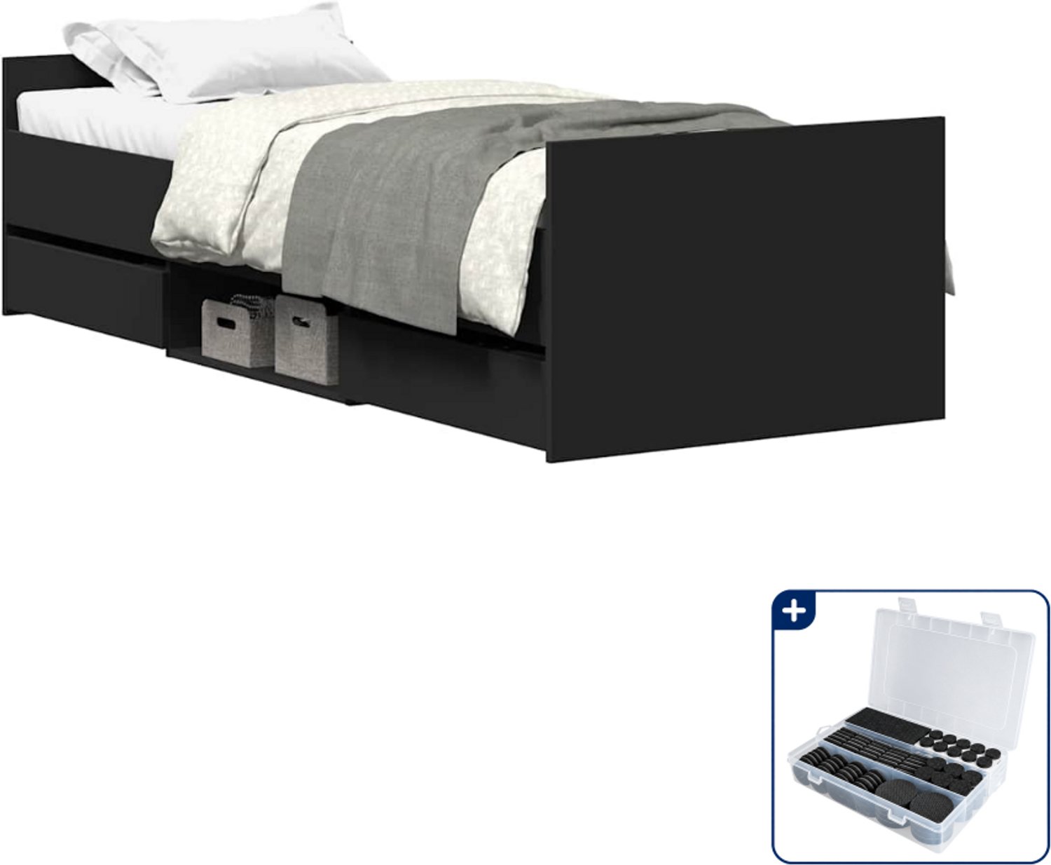 vidaXL bedframe met lades - 90 x 200 cm - zwart - Inclusief antikrasvilt 177-delig