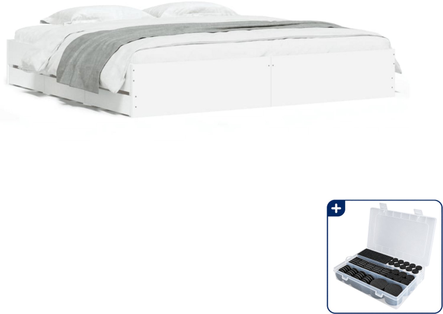 vidaXL bedframe met 6 lades - 200 x 200 cm - bewerkt hout - wit - Inclusief antikrasvilt 177-delig