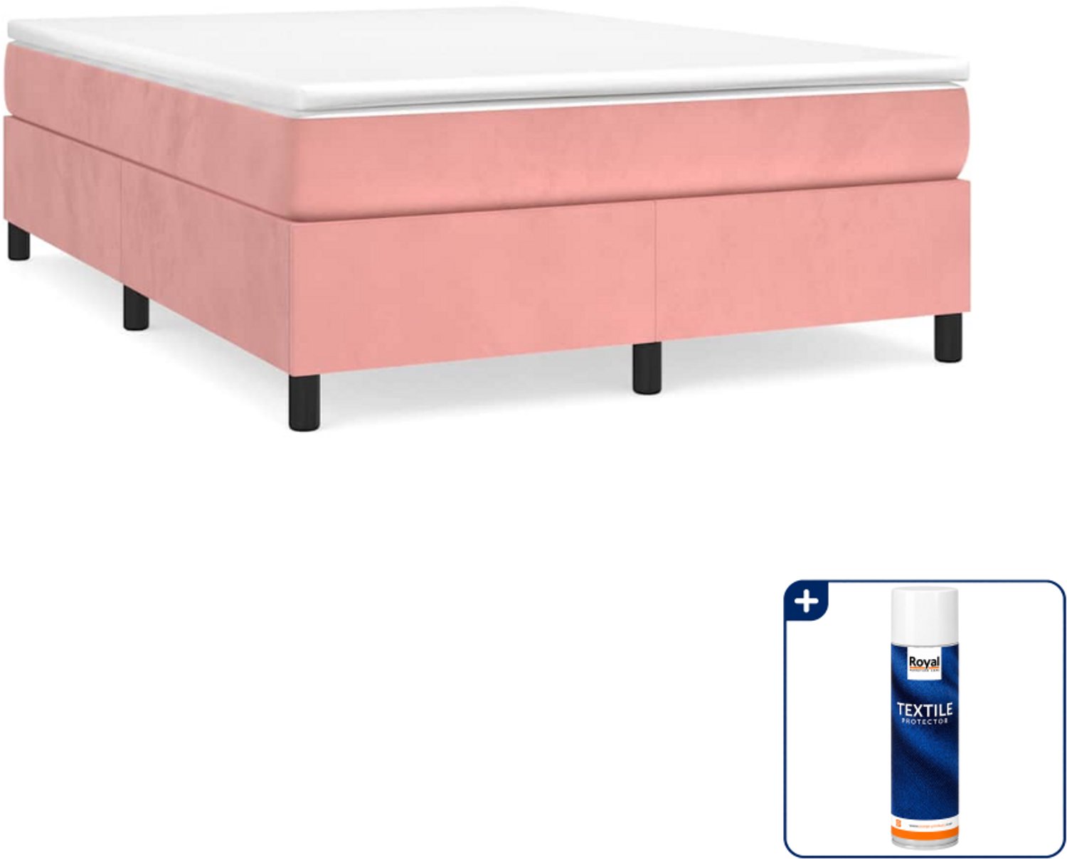 vidaXL boxspring met matras 140 x 190 cm - fluweel - roze - Inclusief textielbeschermer 500 ml Wit