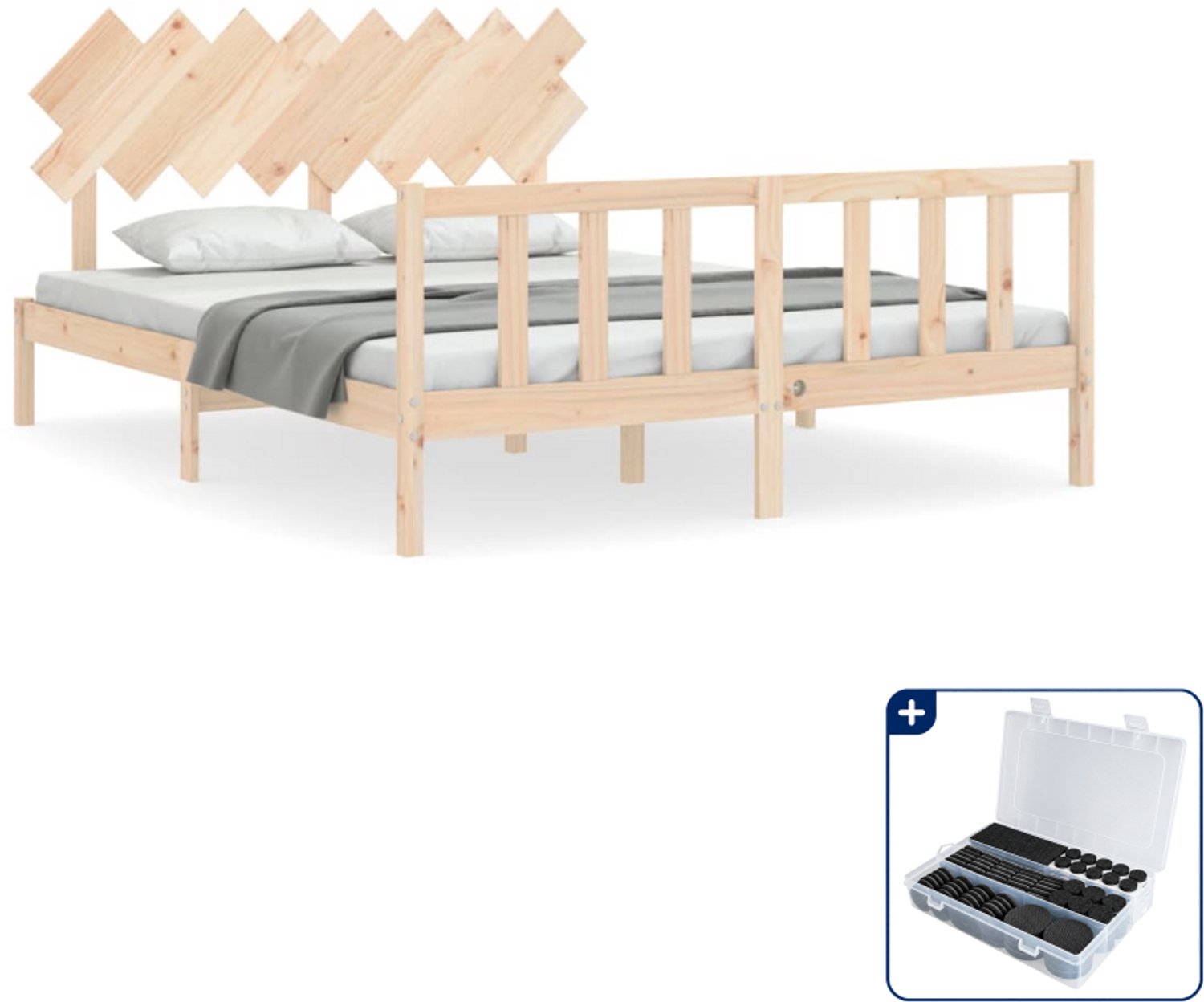 vidaXL Queensize bedframe 160 x 200 cm - massief grenenhout - Inclusief antikrasvilt 177-delig Bruin
