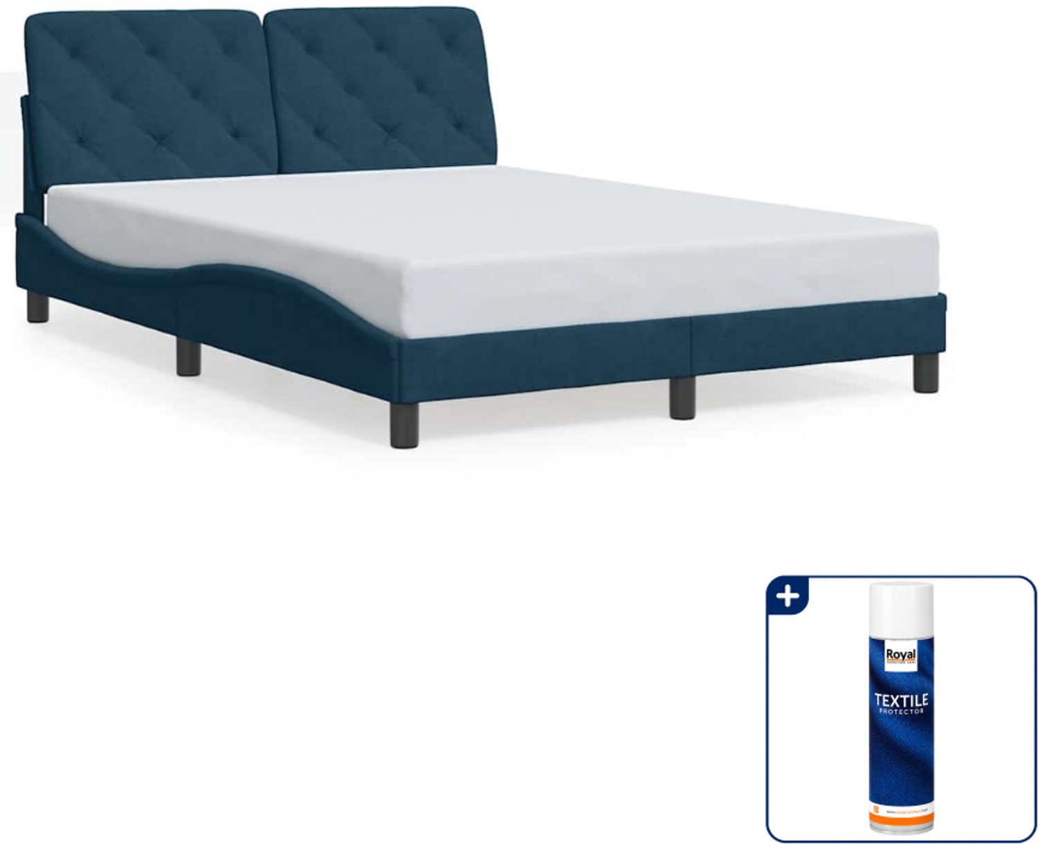 vidaXL bedframe - 140 x 190 cm - fluweel - blauw - Inclusief textielbeschermer 500 ml Crème