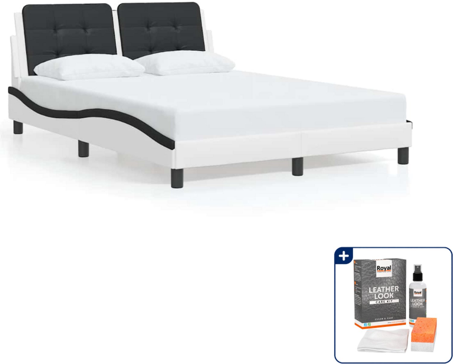 vidaXL Zadar bedframe - 140 x 190 cm - wit en zwart - Inclusief onderhoudsset voor kunstleer 150 ml Grijs