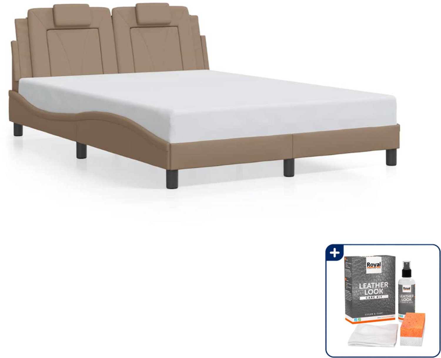 vidaXL Viana bedframe - Small double - 140 x 200 cm - cappuccino - Inclusief onderhoudsset voor kunstleer 150 ml Zwart