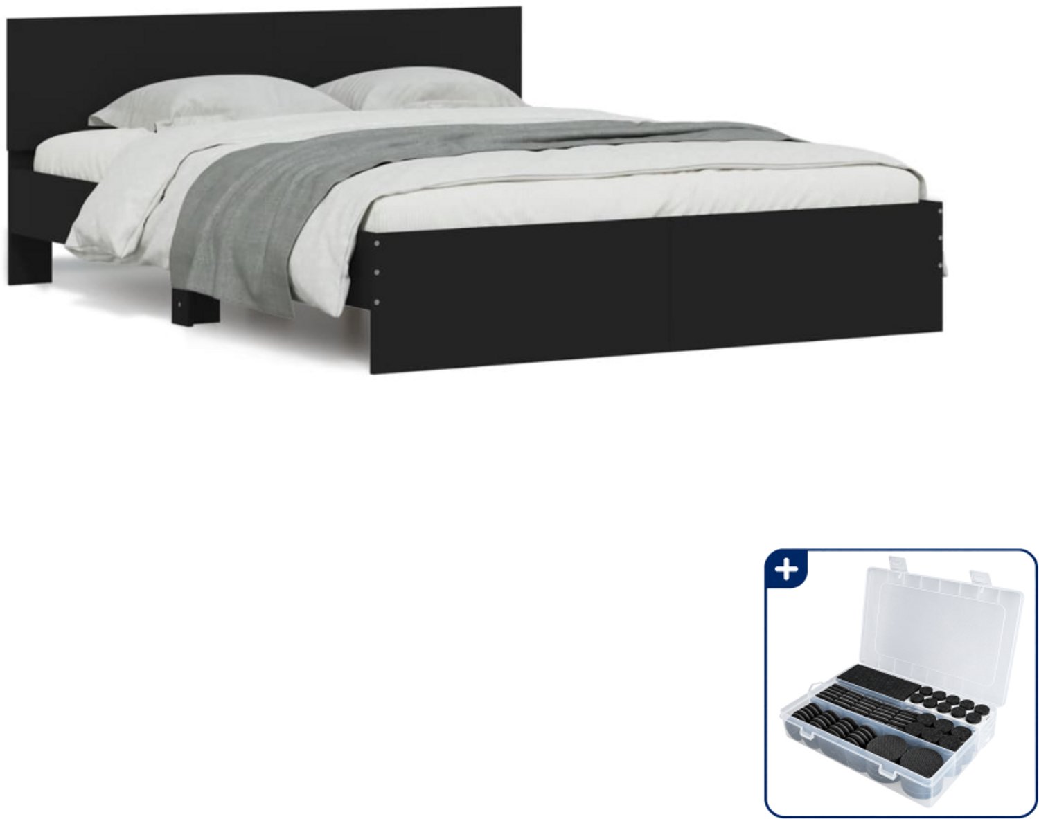 vidaXL bedframe met hoofdeinde - 150 x 200 cm - zwart - Inclusief antikrasvilt 177-delig
