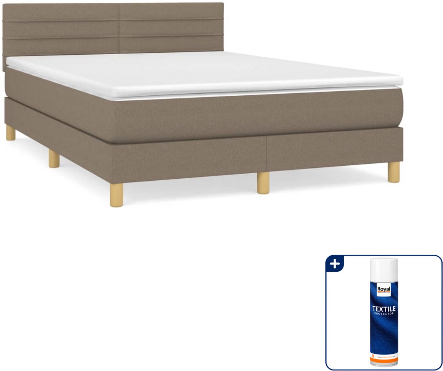vidaXL boxspring met matras - 140 x 190 cm - stof - taupe - Inclusief textielbeschermer 500 ml
