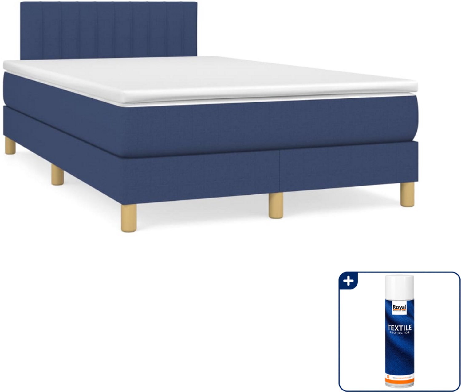 vidaXL boxspring met matras 120 x 200 cm - stof - blauw - Inclusief textielbeschermer 500 ml