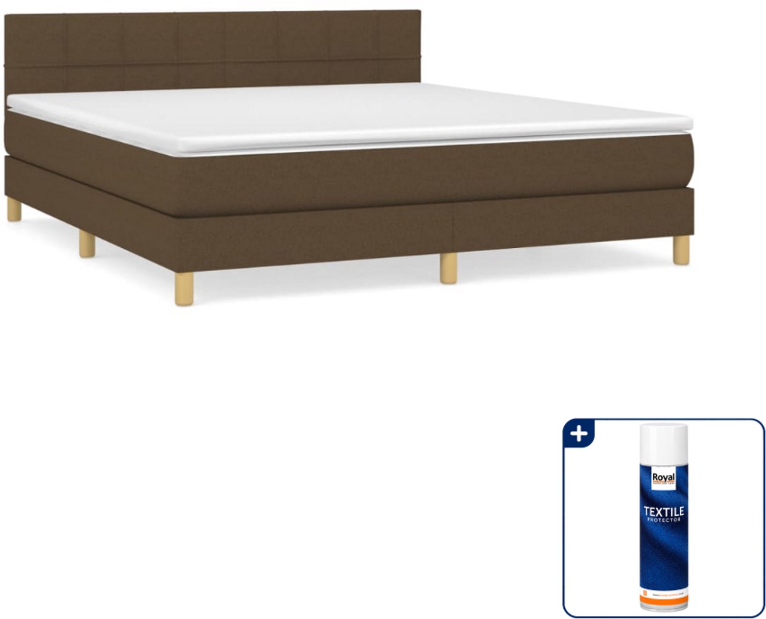 vidaXL Boxspring Kingsize - 180 x 200 cm - donkerbruin - Inclusief textielbeschermer 500 ml