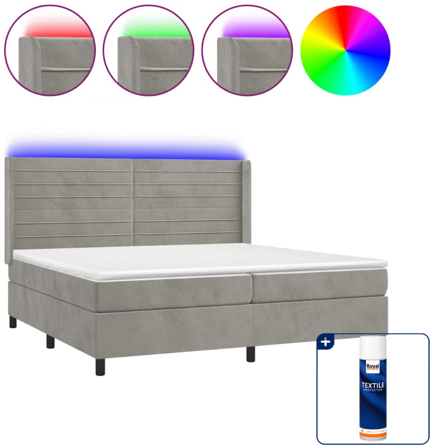 vidaXL Boxspring - Super kingsize - 200 x 200 cm - lichtgrijs - Inclusief textielbeschermer 500 ml