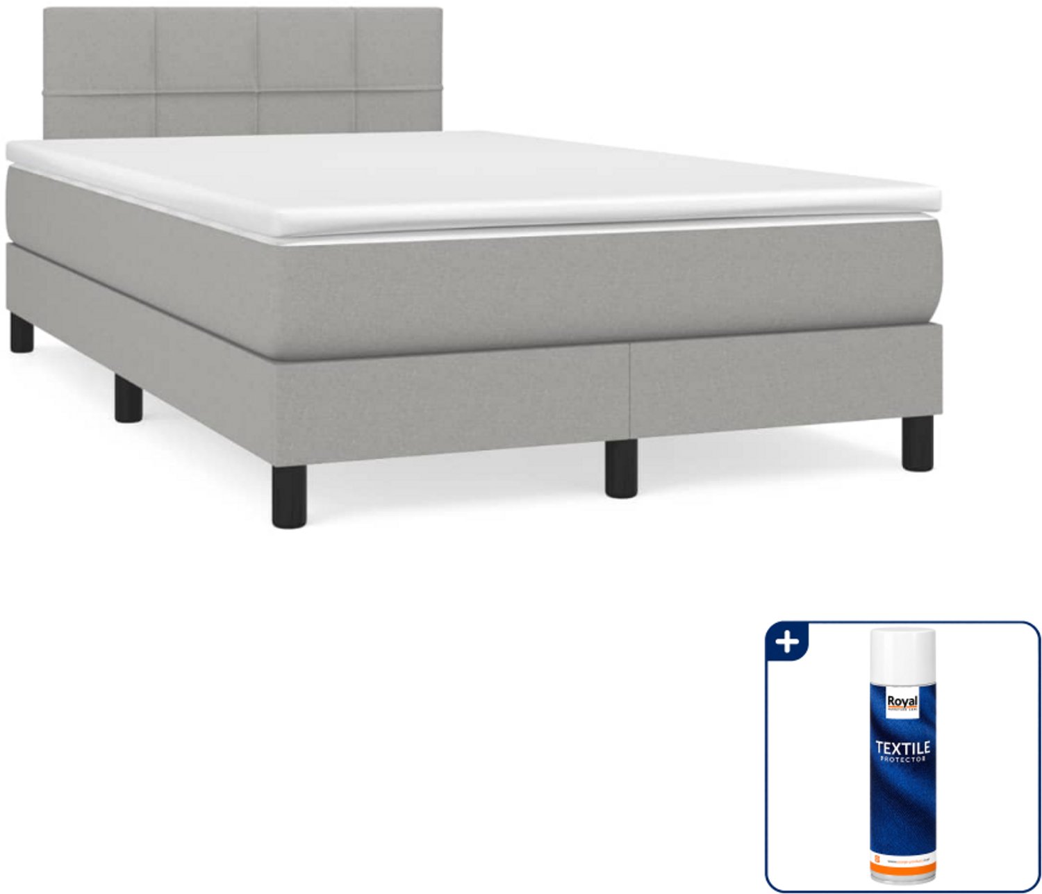 vidaXL boxspring met matras 120 x 200 cm - lichtgrijs - Inclusief textielbeschermer 500 ml