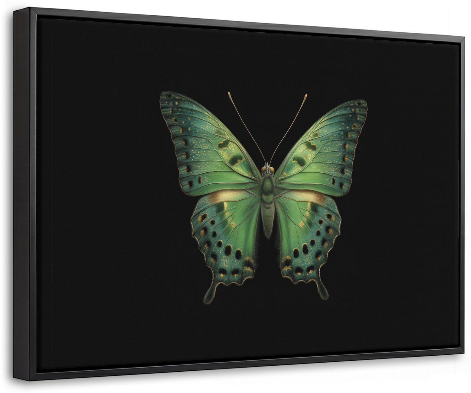 Canvas Schilderij met Baklijst 30x20cm - Vlinder - Groen - Diepte - Muurdecoratie woonkamer - Slaapkamer decoratie - Kamer accessoires - Schilderijen op canvas met lijst