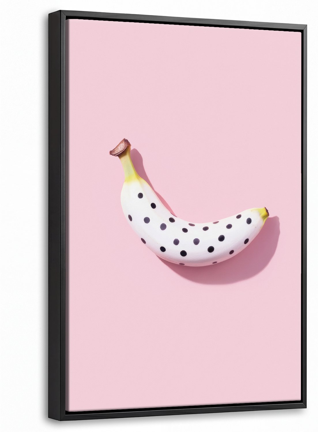 Canvas Schilderij met Baklijst 20x30cm - Banaan - Stippen - roze - Muurdecoratie woonkamer - Slaapkamer decoratie - Kamer accessoires - Schilderijen op canvas met lijst