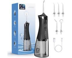 Draagbare elektrische waterflosser - draadloos zwart - 5 waterdrukstanden - voor mondverzorging - waterflosser - voor thuisgebruik - zwart - 1 stuk