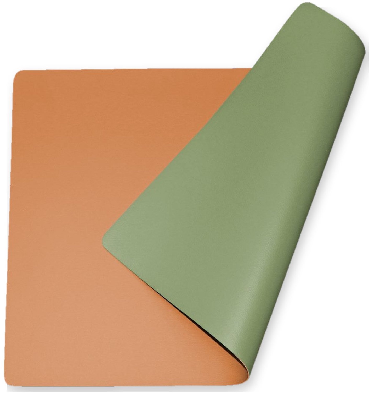 Placemats Leerlook Set van 4 – Lunar Dubbelzijdig Groen & Perzik – 30x43 cm – Afwasbaar Kunstleer – Onderlegger