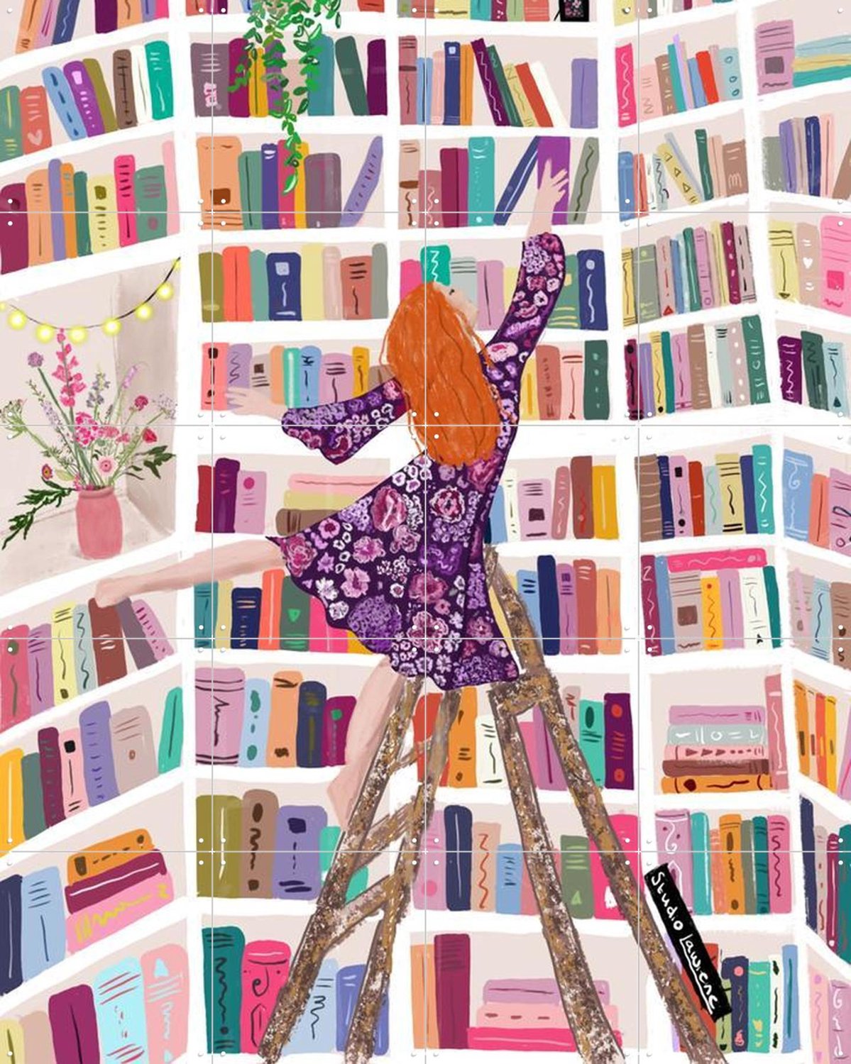 IXXI Books Are My Friend, Studio LaWiene - 80 x 100 cm - Grote wanddecoratie en posters - Digitale Kunst, Illustraties, Kleurrijk, Modern Paars