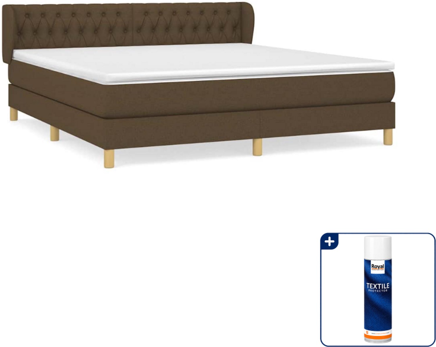 vidaXL Kingsize boxspring met matras - 180 x 200 cm - donkerbruin - Inclusief textielbeschermer 500 ml