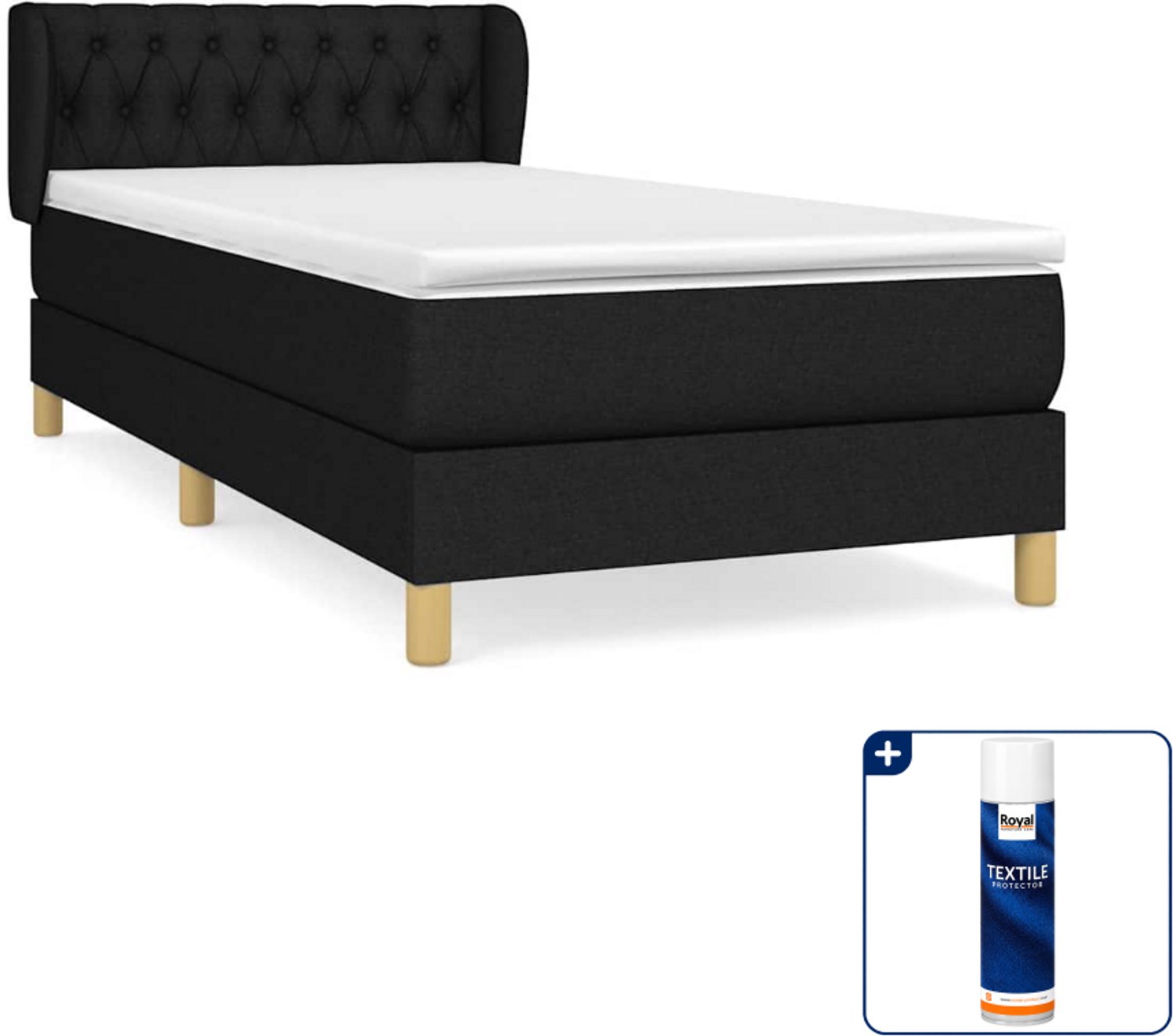 vidaXL boxspring met matras - 90 x 190 cm - stof - zwart - Inclusief textielbeschermer 500 ml