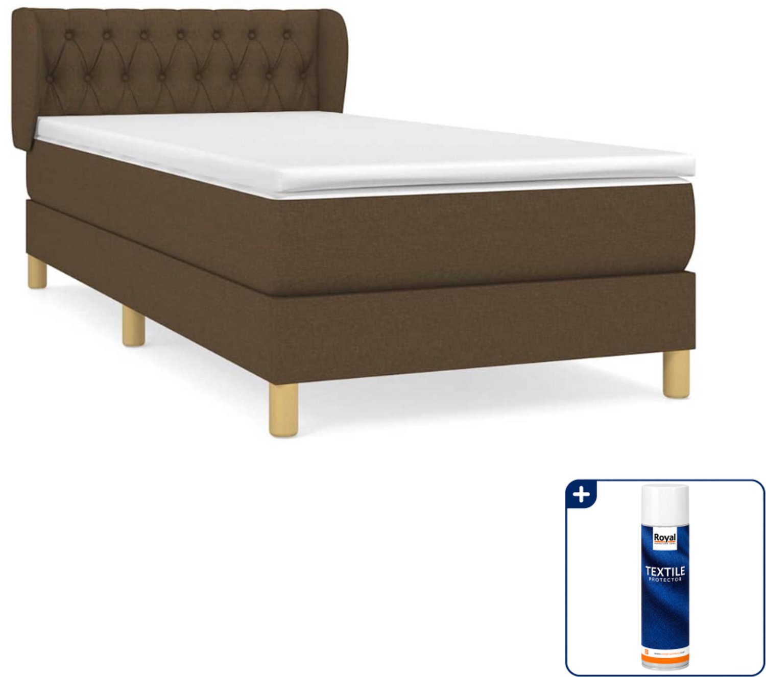 vidaXL boxspring met matras - 100 x 200 cm - donkerbruin - Inclusief textielbeschermer 500 ml