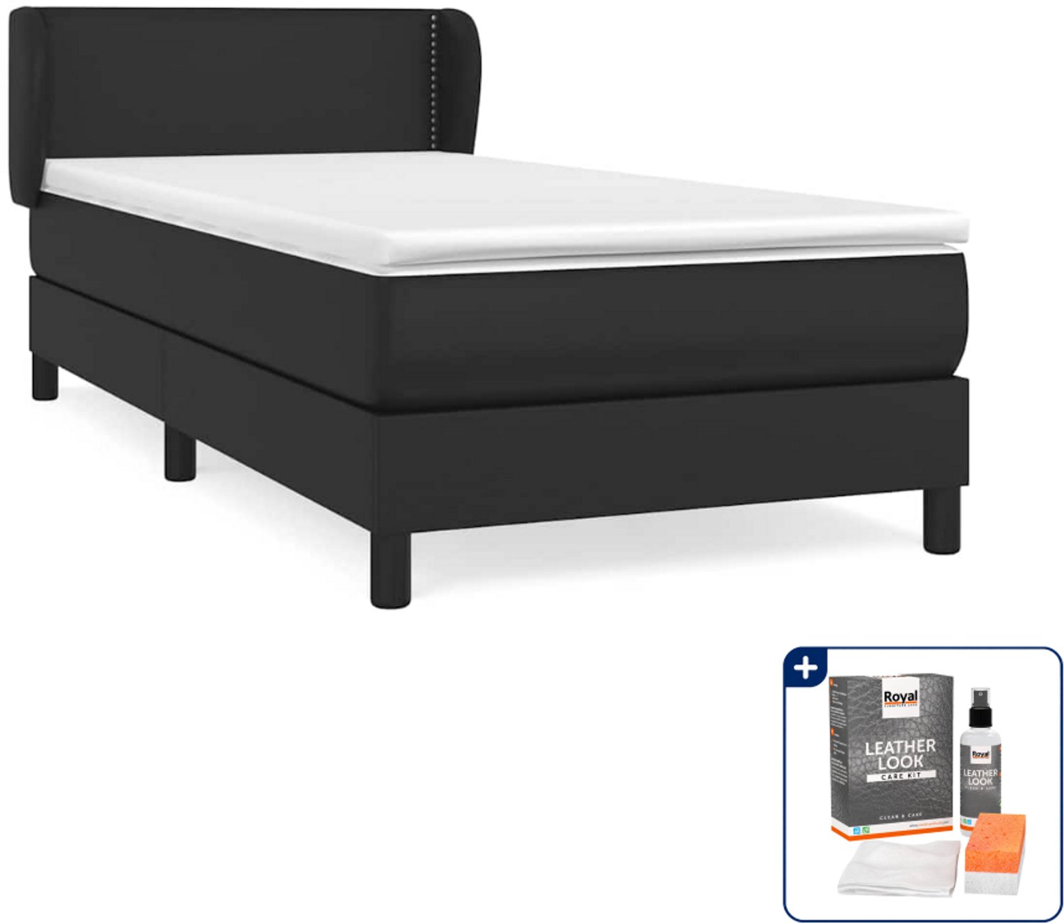 vidaXL boxspring met matras - 90 x 190 cm - kunstleer - zwart - Inclusief onderhoudsset voor kunstleer 150 ml