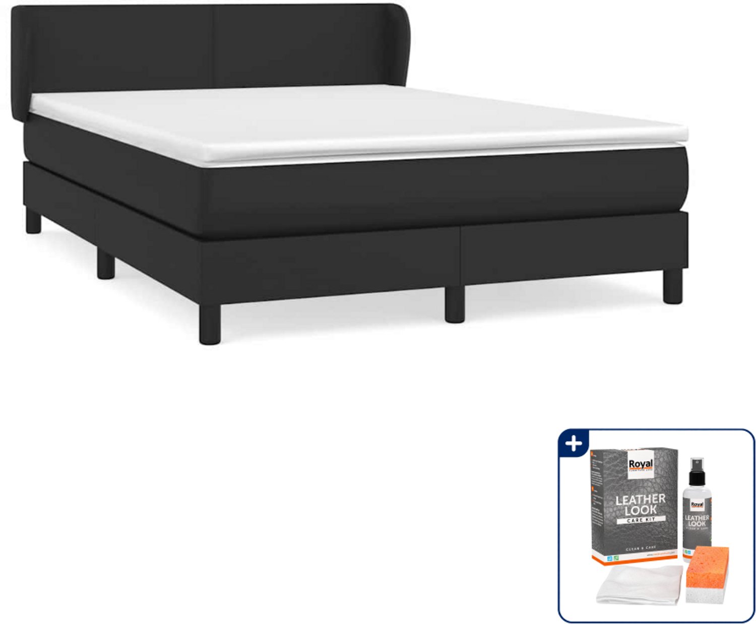 vidaXL Boxspring - Small double - 140 x 200 cm - kunstleer - zwart - Inclusief onderhoudsset voor kunstleer 150 ml