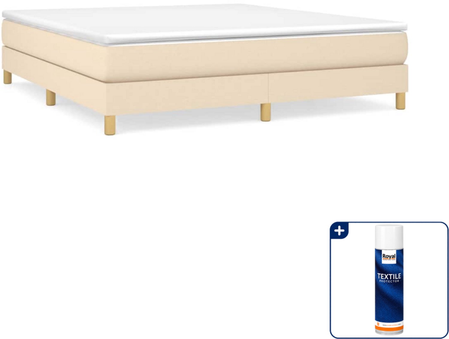 vidaXL boxspring bed - Queensize - 160 x 200 cm - crème - Inclusief textielbeschermer 500 ml