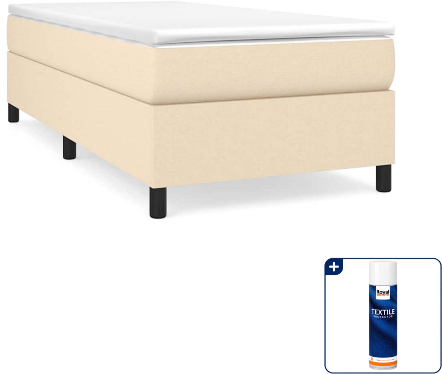 vidaXL boxspring bed - 90 x 200 cm - crème - Inclusief textielbeschermer 500 ml Grijs