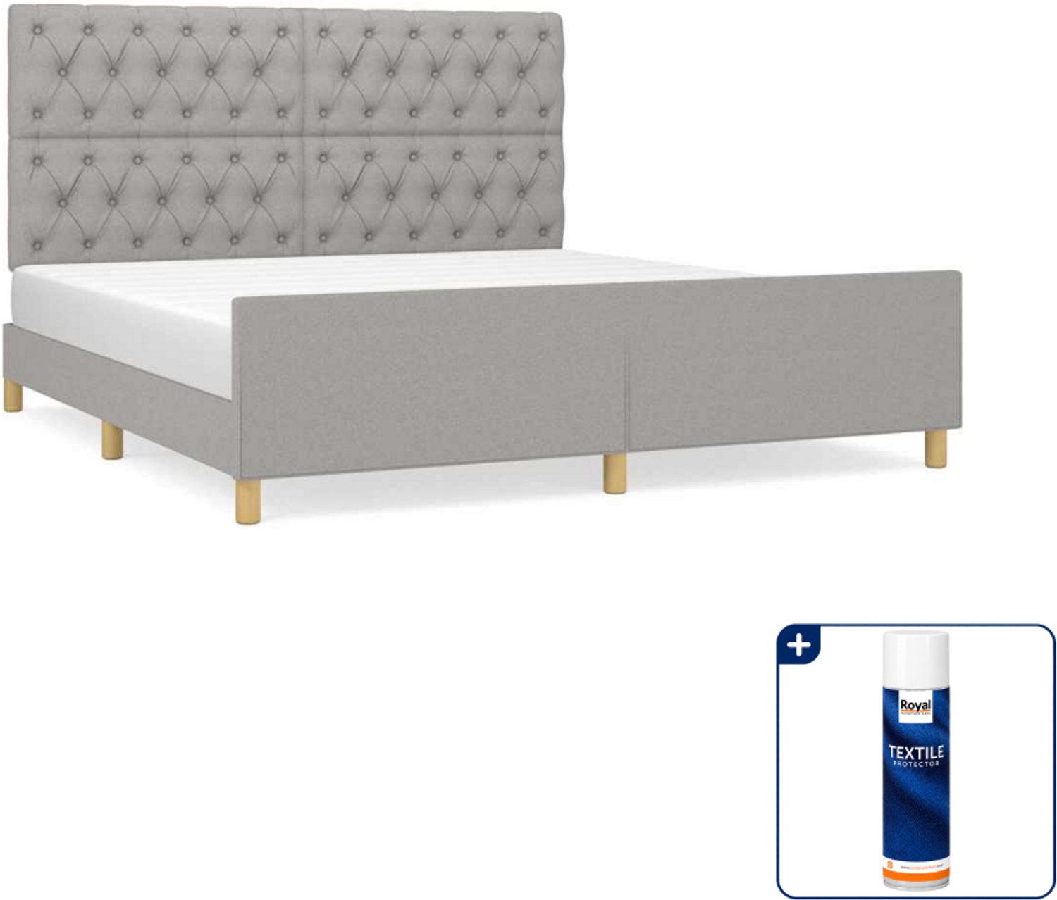 vidaXL Queensize bedframe - 160 x 200 cm - stof - lichtgrijs - Inclusief textielbeschermer 500 ml