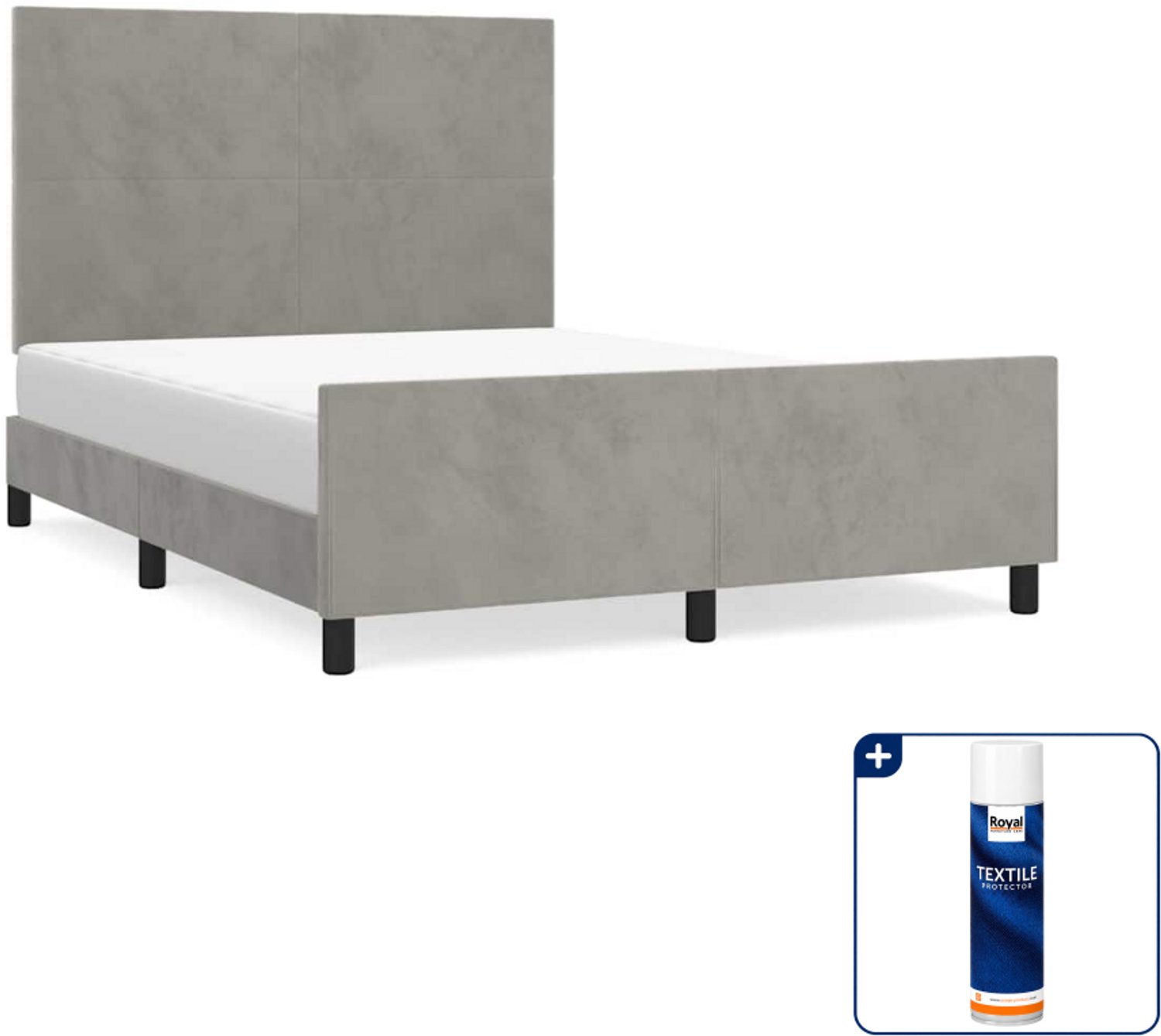 vidaXL Bedframe Small double - 140 x 200 cm - fluweel - lichtgrijs - Inclusief textielbeschermer 500 ml
