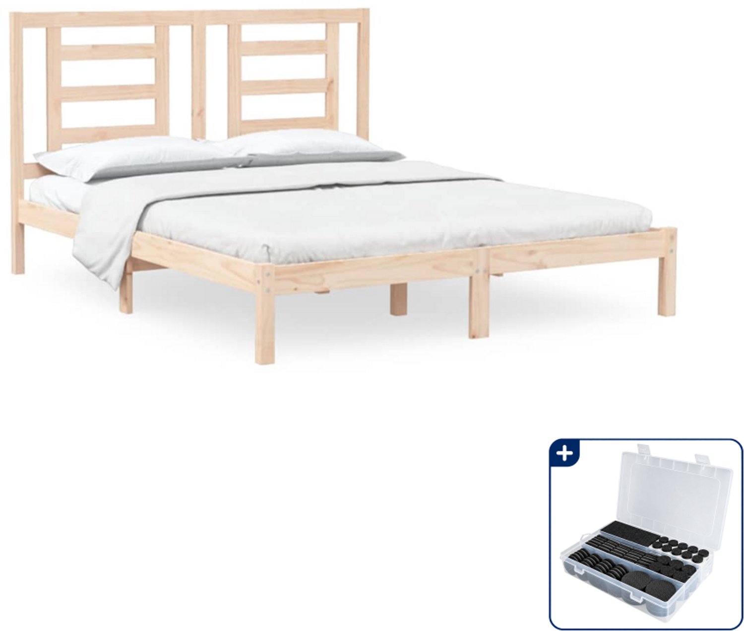 vidaXL bedframe - 150 x 200 cm - massief grenenhout - Inclusief antikrasvilt 177-delig Grijs