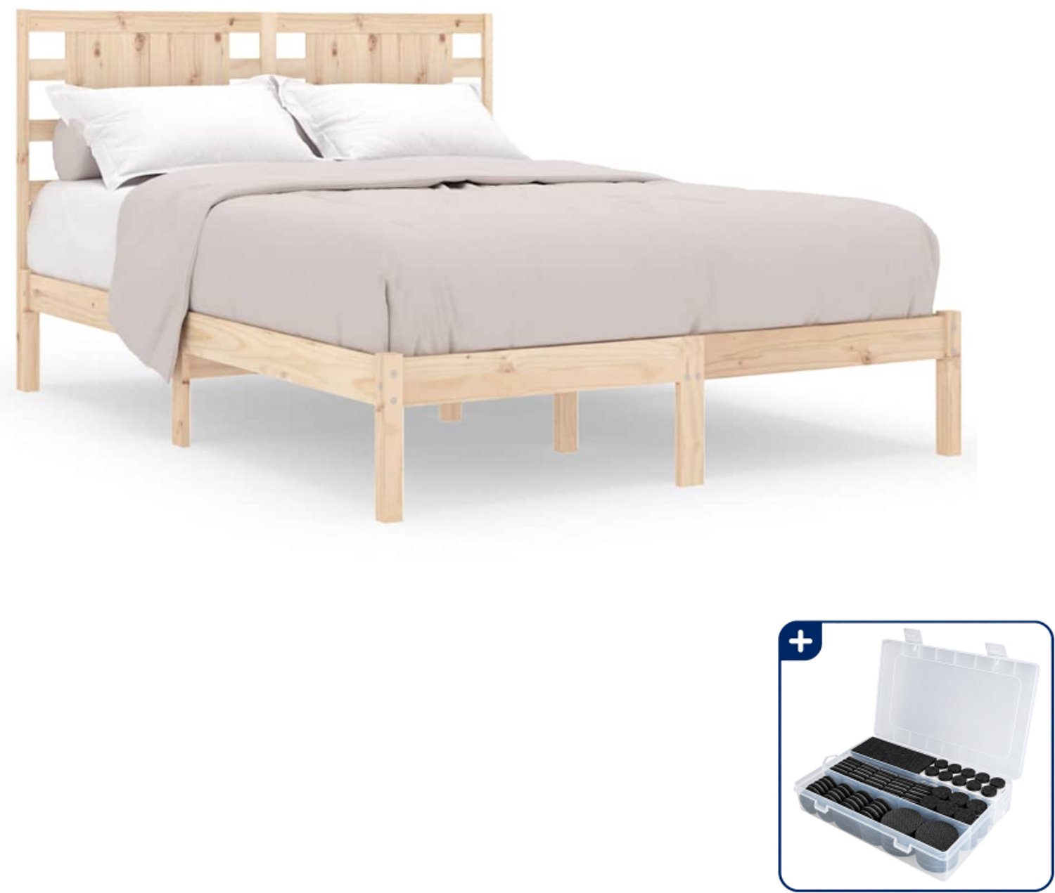 vidaXL bedframe - 135 x 190 cm - massief grenenhout - Inclusief antikrasvilt 177-delig Grijs