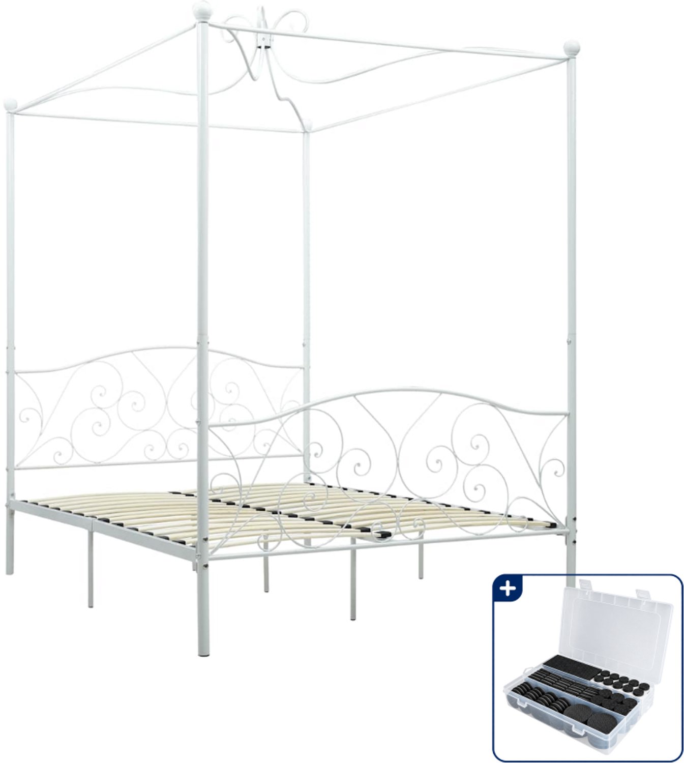 vidaXL hemelbedframe - 120 x 200 cm - metaal - wit - Inclusief antikrasvilt 177-delig