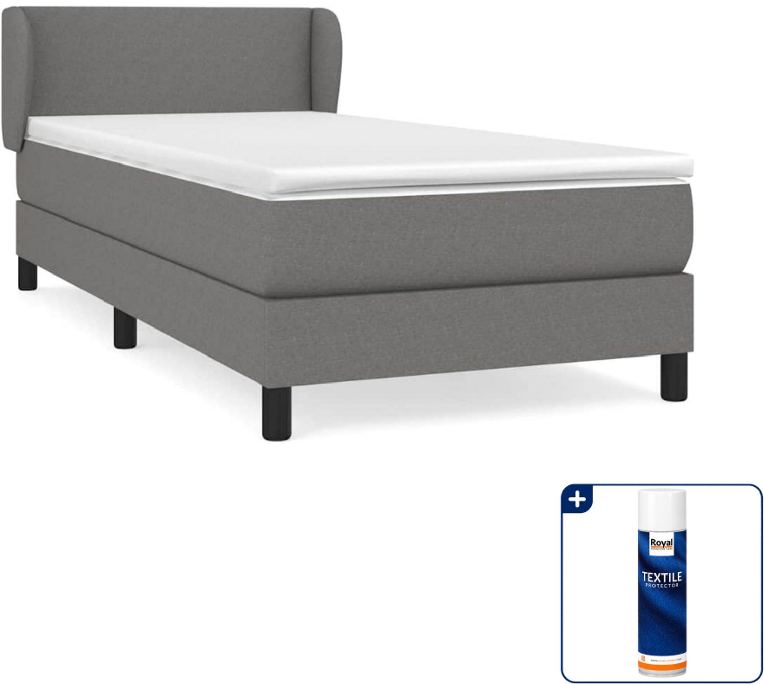 vidaXL Boxspring met matras - 90 x 190 cm - donkergrijs - Inclusief textielbeschermer 500 ml