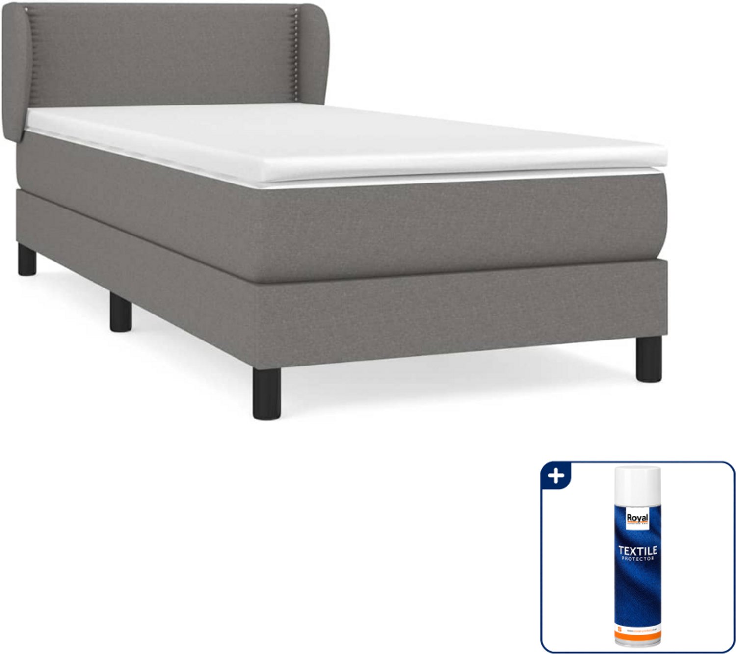 vidaXL boxspring met matras 90 x 200 cm - donkergrijs - Inclusief textielbeschermer 500 ml
