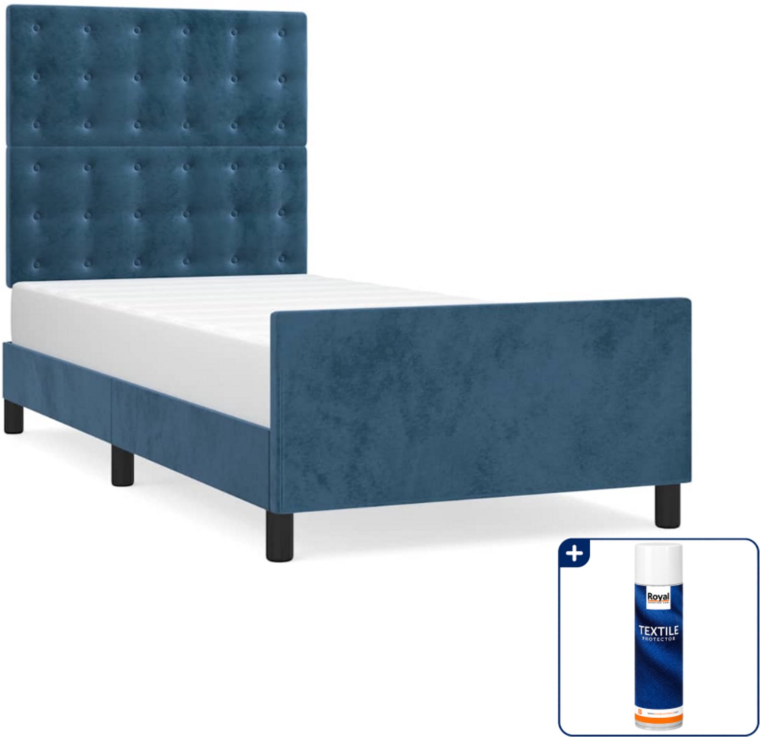 vidaXL bedframe 90 x 190 cm - fluweel - donkerblauw - Inclusief textielbeschermer 500 ml