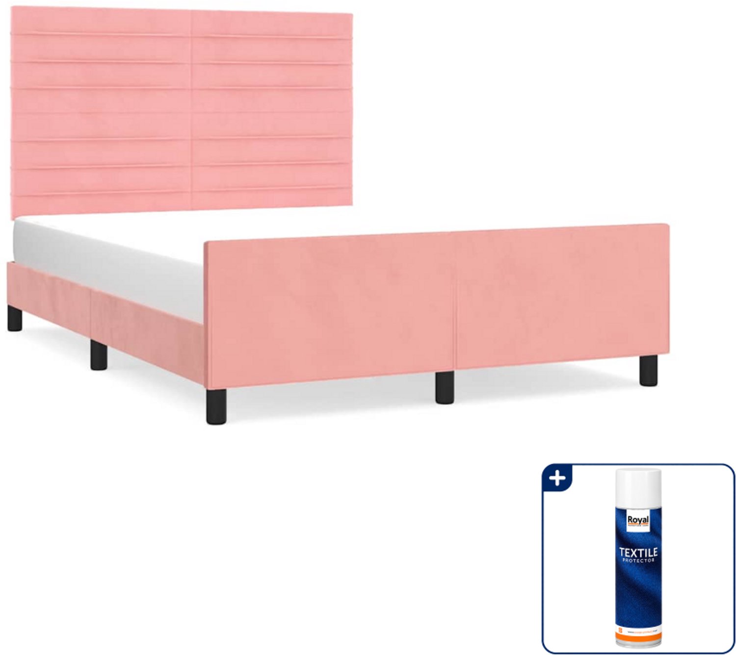 vidaXL bedframe - Small double - 140 x 200 cm - roze - Inclusief textielbeschermer 500 ml