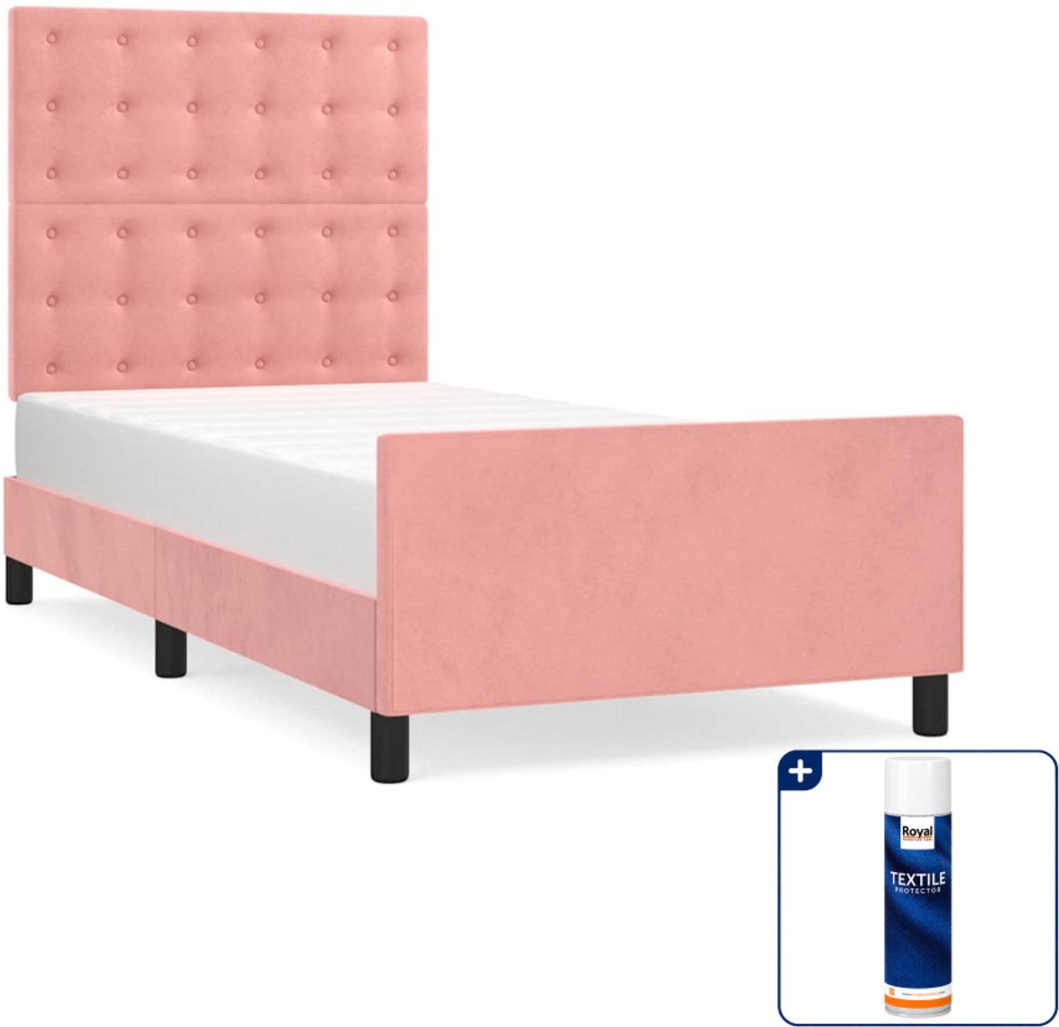vidaXL bedframe 100 x 200 cm - fluweel - roze - Inclusief textielbeschermer 500 ml