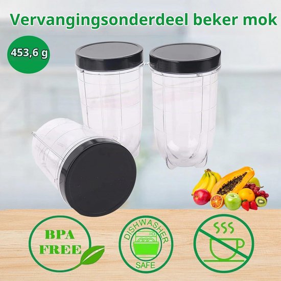 Blenderbeker met deksel - 3 stuks - 16 oz - BPA-vrij — afbeelding 3