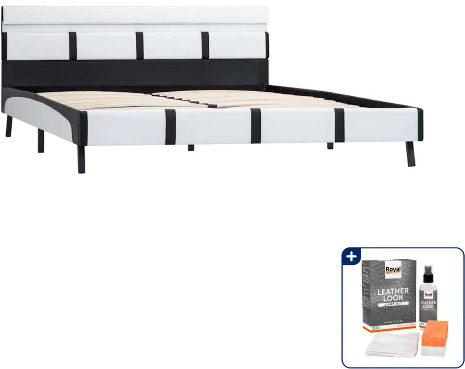 vidaXL bedframe met LED - 120 x 200 cm - kunstleer - wit - Inclusief onderhoudsset voor kunstleer 150 ml