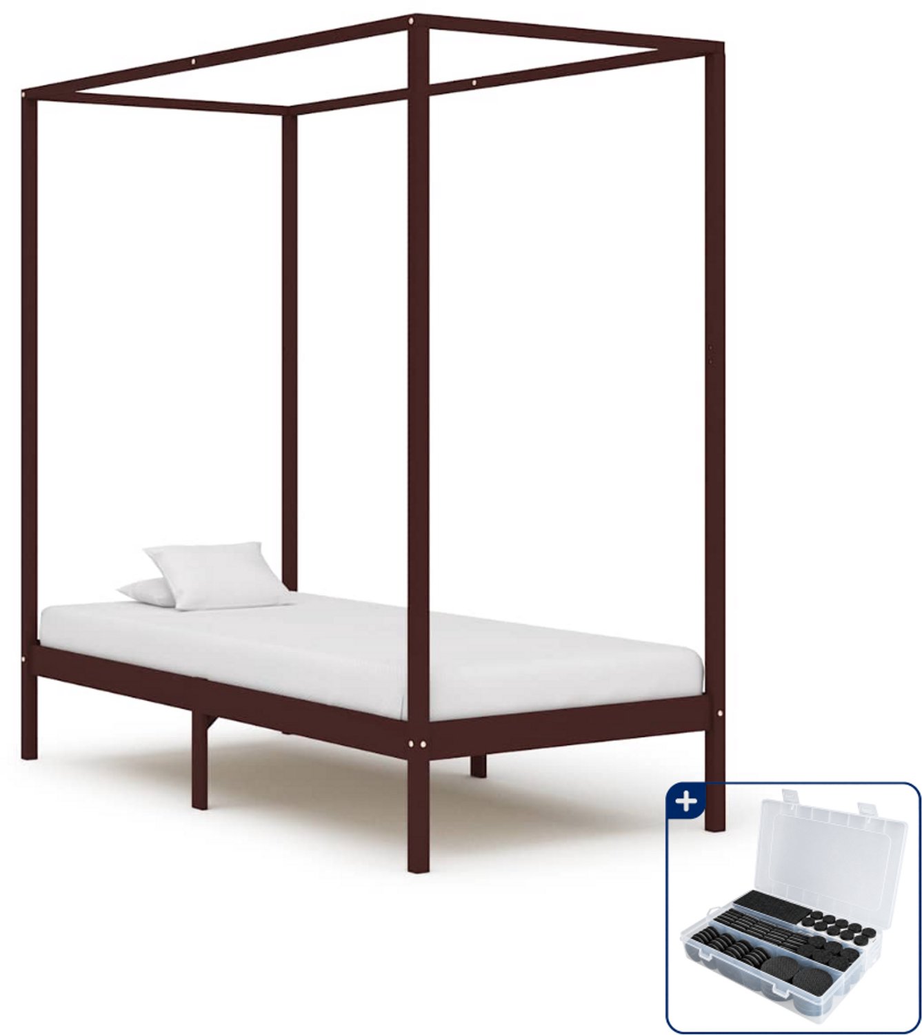 vidaXL hemelbedframe - 100 x 200 cm - massief grenenhout - donkerbruin - Inclusief antikrasvilt 177-delig