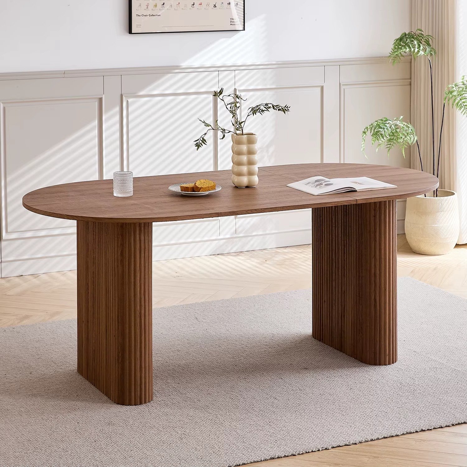 CreateEcom Eettafel met stoelen - keukentafel - eetkamertafel - Moderne eenvoudige massief houten textuur eettafel - ovaal tafelblad - geschikt voor woonkamer/eetkamer - 180 cm x 90 cm - walnoot l.j.schoenstraat 11