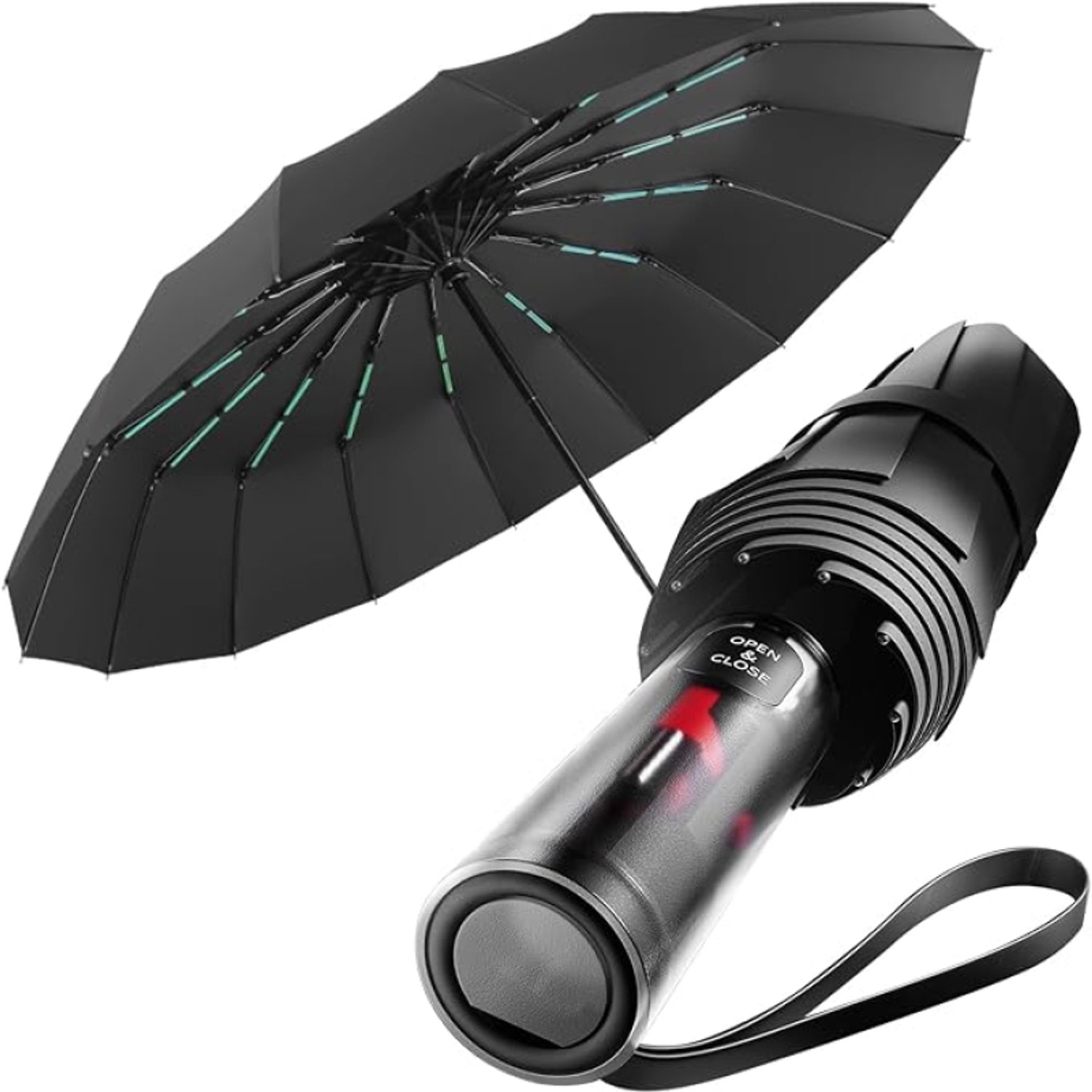 Nazik Living XXL Opvouwbare Paraplu met LED-Zaklamp - Automatisch, UV-Beschermend, Reflecterende Strepen, 108 cm, Zwart